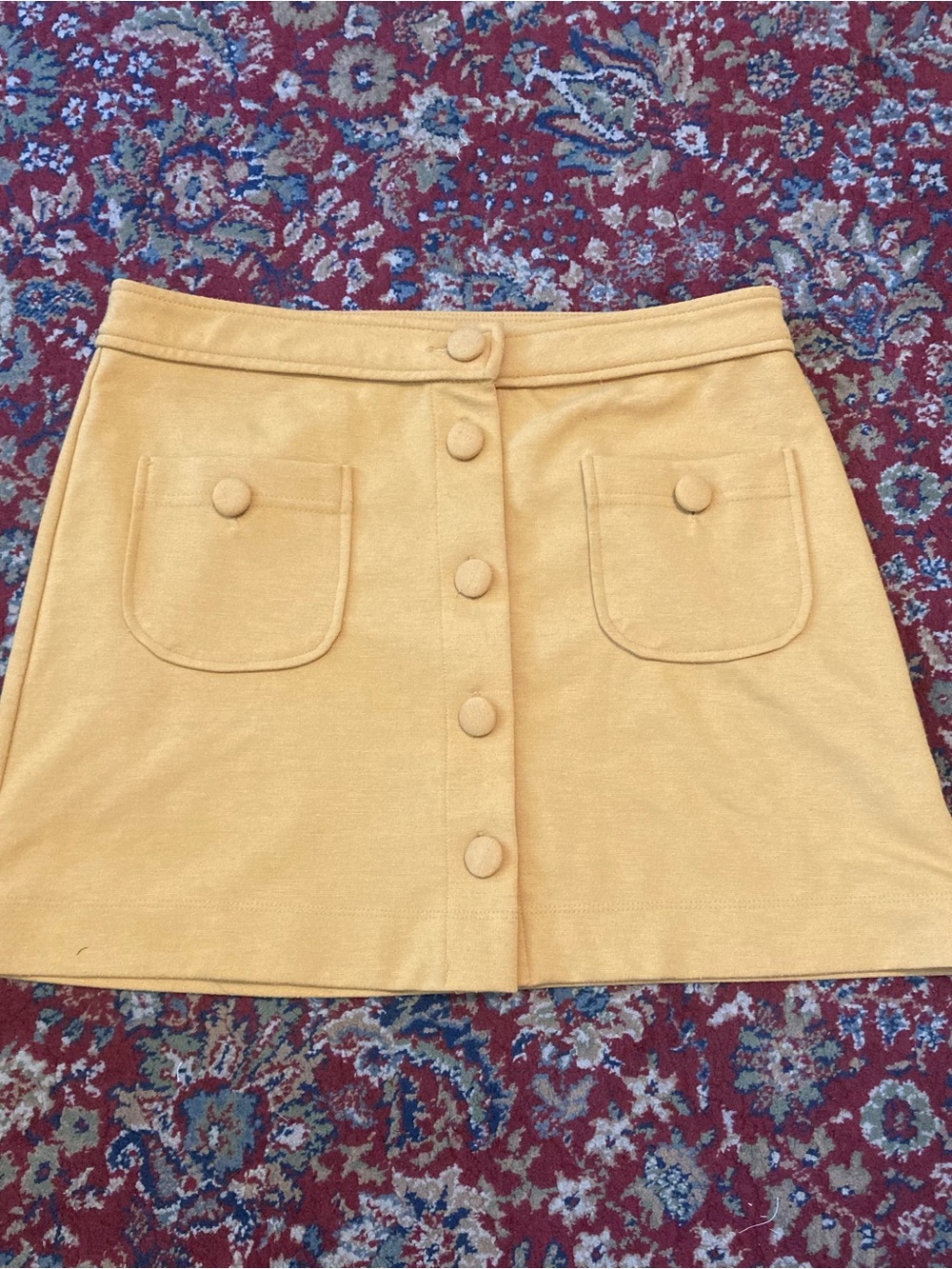 GAP Mustard Yellow Button-Front Mini Skirt with Patch Pockets